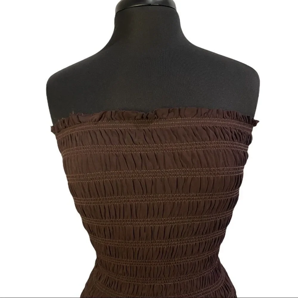 Diane Von Furstenberg Thais Brown Smocked Tube Top Sz 8 F/W 2018 - Picture 5 of 12